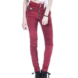 UNIF Red Velvet Zipper Pants